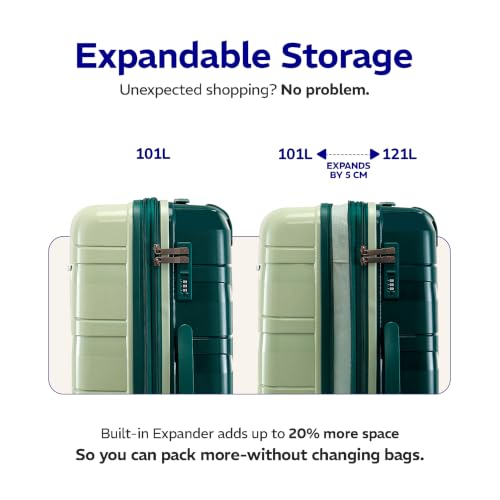 Image of Provogue Azure Hard-Sided PP Set of 2 Luggage Suitcase | Expandable Space with 8 Wheels Trolley Bags for Travel | Lightweight with Combination Lock | 5 Year Warranty (Laurel Green /Hunter Green)