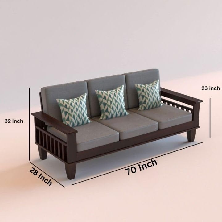 Image of Sheesham Wood 6 Seater Sofa Sets for Living Room Wooden 6 Person Sofa Set Without Coffee Table | Sofas Six Seater for Office (3+2+1,Walnut Finish)