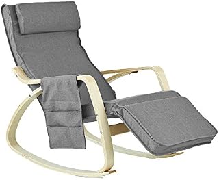 SoBuy FST18-DG, Comfortable Relax Rocking Chair, Lounge Chair Recliners with Adjustable Footrest & Side Pocket