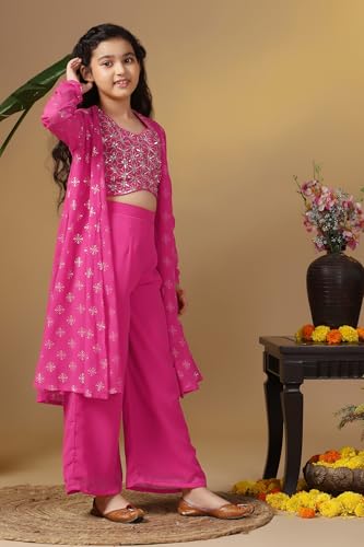 Image of Fashion Dream Girls Georgette Embroidered Palazzo Set|Kids Ethnic Wear|sharara set for girls|Indo Western Set