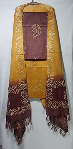 Image of STB-SILK TEXTILES BHAGALPUR Women's Bhagalpuri Cotton Silk Batik Print Unstitched Salwar Suit Dress Material With Dupatta | Women's Dress Material For Girls