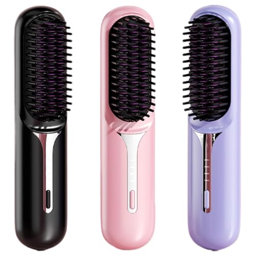 Alisador de pelo inalámbrico, peine recargable, cepillo de calor portátil, peine alisador de cerámica, alisador de pelo de viaje, alisador de pelo con 3 ajustes, cepillo de calor inalámbrico, cabello