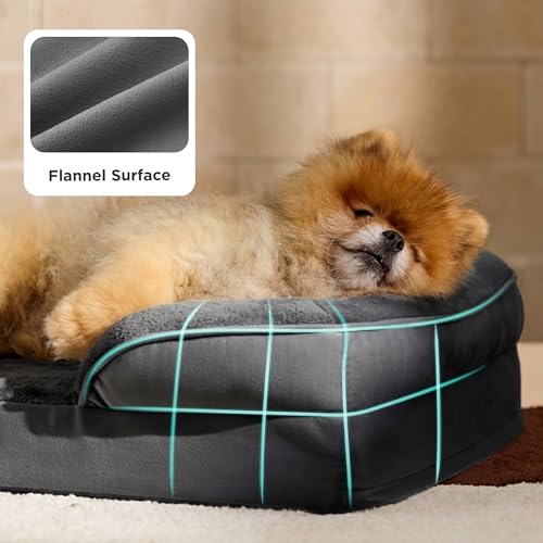 Image of Bedsure Small Orthopedic Dog Bed - Washable Bolster Dog Sofa Beds for Small Dogs, Supportive Foam Pet Couch Bed with Removable Washable Cover, Waterproof Lining and Nonskid Bottom Couch, Dark Grey