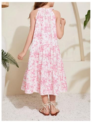 Verdusa Girl's Floral Print Halter Dress Tiered Sleeveless Long Flowy Dresses2