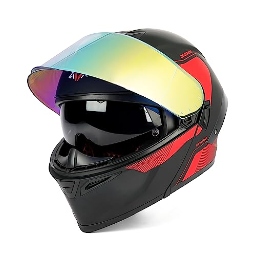 Orthrus DM-MBK-RED-XL Modular Led Full Face Motorcycle Helmet thumb #3