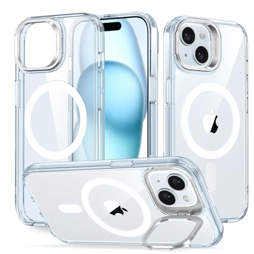 Image of ESR for iPhone 15 Case, Compatible with MagSafe, Military-Grade Protective Case, Built-in Stash Stand Phone Case, Scratch-Resistant Back Cover, Classic Series, Clear Blue