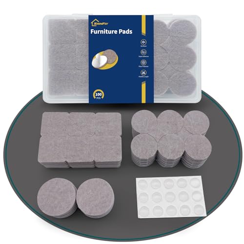 shinfly Felt Furniture Pads 100 Pcs with Box Packaging, Floor Protector for Chair Legs, Self-Adhesive Pads for Furniture Feet, Anti-Scratch and Reduce Noise, Protect Your Hardwood Floor, Beige