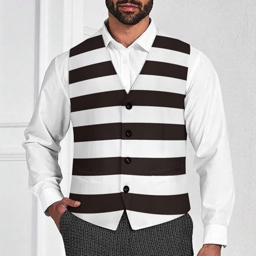 Black And White Horizontal Stripes Men's Suit Vest Slim Fit V-Ncek Waistcoat Business Casual Vest2