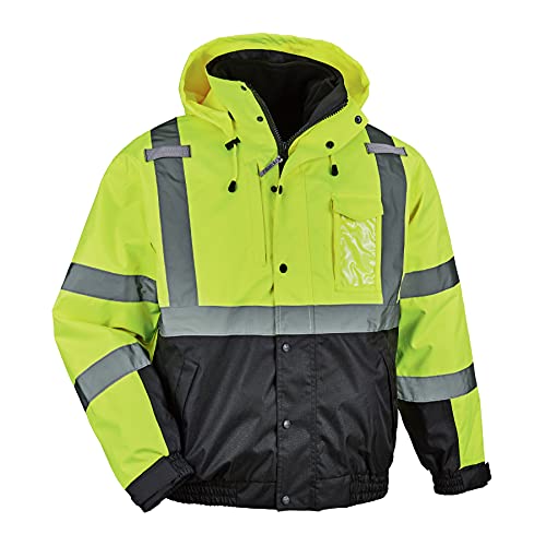 High Visibility Reflective Winter Bomber Jacket, Black Bottom, Zip Out Fleece Liner, ANSI Compliant, Ergodyne GloWear 8381 Lime, 4X-Large