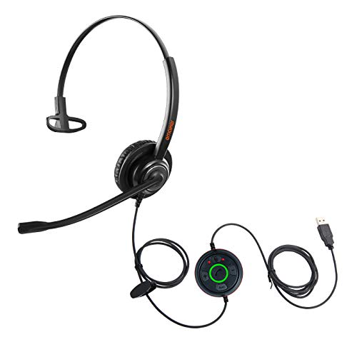 Auriculares con Micrófono PC,Diadema Ajustable Conexión USB,Cascos con Microfono para PC con Control de Volume per Oficina,Ordenador Teleoperador Call Center, Skype, Teams, Videoconferencia Cover