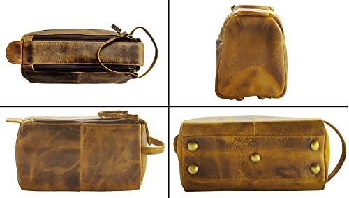 Image of Leather Toiletry Bag for Men & Women - Multifunctional Travel Organizer, Shaving Kit, Makeup Kit, Cosmetic Pouch - Travel Toiletries Gifts for Men
