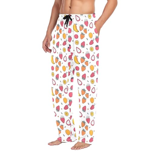 Mens Cotton Pajama Pants Sleep Lounge Pj Bottoms Sleepwear with Pockets Drawstring S Fruit4