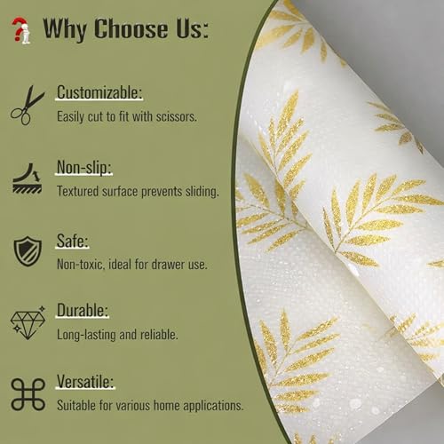 Image of SHOPPOFOBIX Kitchen Mat EVA Food Grade Multipurpose Washable Anti Slip Mat /Sheet for Fridge, Shelf Liner, Table, Kitchen Drawer mat (Golden Leaf)