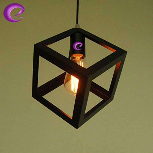Image of Modern Cube Hanging Pendant Light for Ceiling - Black Metal, Antique Decor, Made in India, E-27 Holder (Bulb is not Included) Pack of 1