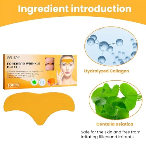 Image of Forehead Wrinkle Patch with Hydrolysed Collagen | Anti-Wrinkle Forehead Pads for Fine Lines & Aging Signs | Face Smoothing Treatment for Men & Women | Pack of 10
