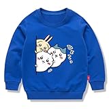[ZLGreenTech] ちいかわ ハチワレ うさぎ 子供服 春秋 スウェット 長袖 クルーネック 男の子 女の子 綿100% キッズ 薄手 カジュアル 小学生 トップス プレゼント ディープブルー 100CM