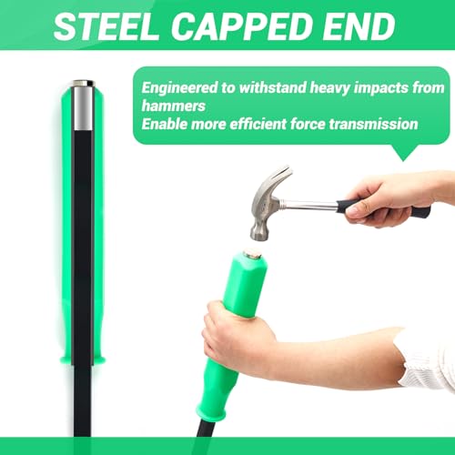 Image of 58 Inch Metal Striking Cap Pry Bar Long Heavy Duty Pry Bar with Mechanic's Handle for Positioning Aligning Prying Iron Worker Tools (Green)