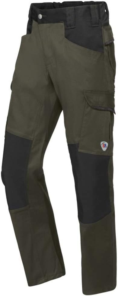 BP 1826-033-7332-45/46n Fabric Blend with Stretch Work Trousers for Men, High Waist at Back, 70% Cotton/28% Polyester/2% Elastane, Olive/Black, 45/46N Size