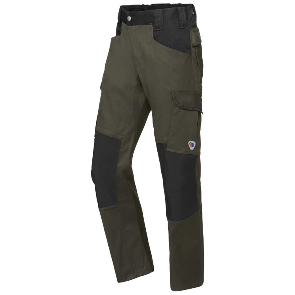 BP 1826-033-7332-45/46n Fabric Blend with Stretch Work Trousers for Men, High Waist at Back, 70% Cotton/28% Polyester/2% Elastane, Olive/Black, 45/46N Size