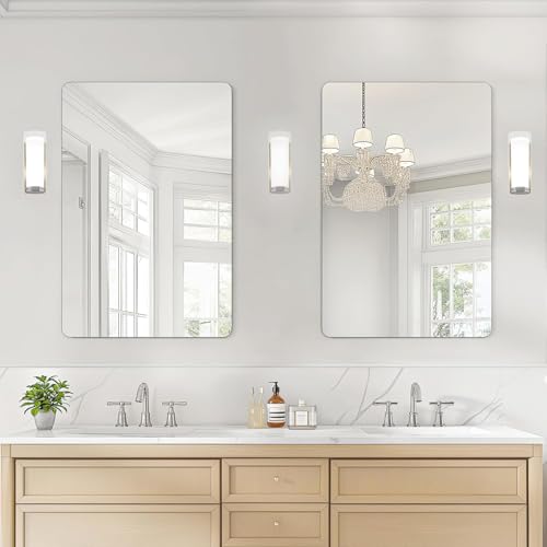 Image of USHOWER 2-Pack Frameless Bathroom Mirror 20X30 Inch, Rectangle Wall Vanity Mirror for Over Sink, Bathroom, Bedroom, Entryway, Polished Edge, Tempered Glass