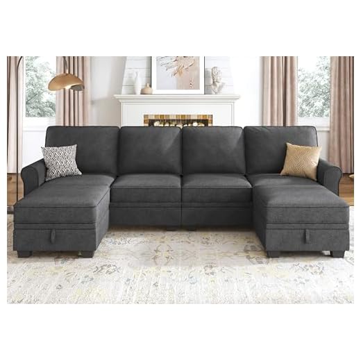 HONBAY Sectional Sofa with Storage Seat U Shaped Sectional Couch with Reversible Chaise Convertible Sectional Couches for Living Room,Dark Grey