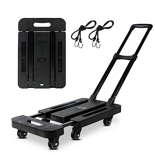 LELYFIT Moving Platform Hand Truck 440lb/200kg Trolley Cart with 6 Wheels Heavy Duty Folding Hand Truck for Luggage Travel Shopping Auto Moving and Office Use (6-wheels)