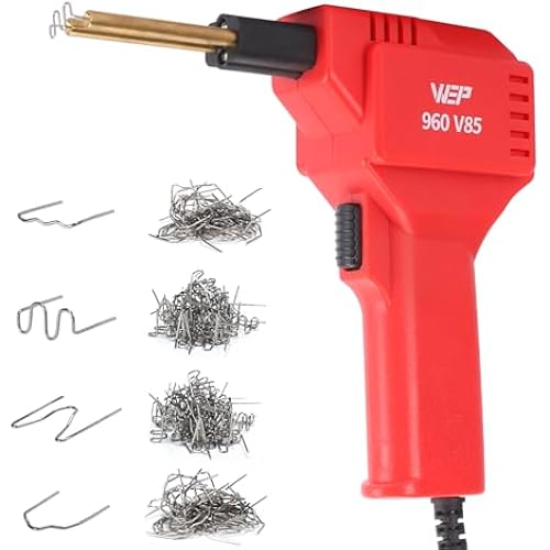 WEP 960-V85 High Power Plastic Welder Kit with LED Lights with 200 Hot Staples and Pliers for Thick Plastic Car Bumper Plastic Welding, Plastic Gas Tank Repair, a Great Automotive Tools for Mechanics