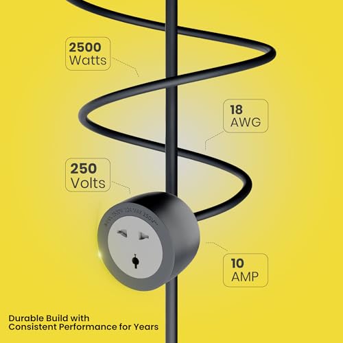 Image of LAPCARE Coord 10-Meter Extension Cord (LSP-224), 2500W High Power, Fire-Resistant with Child Safety Shutter, Heavy Duty 3-Pin Plug, Short Circuit Protection - Long Cable for Home, Office & Workshops