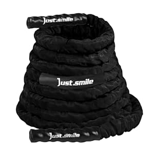 Just.smile Fitness Battle Rope, 30ft Length, 1.5″” Diameter, Battle Rope with Cloth Sleeve-Heavy Ropes for Home Gym and Workout,Power Rope for Fitness, Black Green Blue, JS010001-Z