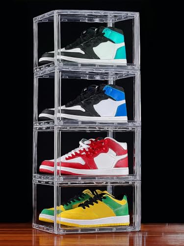 Image of Story@Home Stackable Sneaker Box Transparent - Pack of 4 | Shoe Storage Box for Sneakers Fits Upto Size 13 | Dustproof Sneaker Display Case Organizer | DIY Space-Saving Shoe Organizer - Transparent