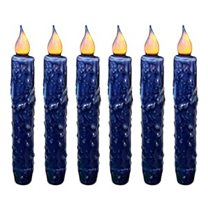 Cvhomedeco real wax hand dipped battery operated led timer taper candles rustic primitive flameless lights decor 6 34 inch navy blue 6 pcs in a package  urban country home decor