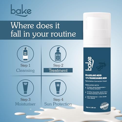 Image of BAKE 10% Azelaic Acid + 5% Tranexamic Acid Pigmentation Corrector Cream for Dark Spots, Pigmentation & Tan Removal | Fades Acne Marks & Scars | For All Skin Types | For Men & Women | 30g