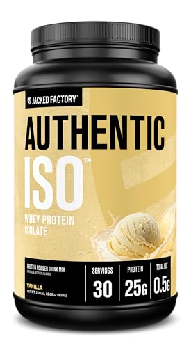 Jacked Factory Authentic ISO Whey Protein Isolate Powder - Low Carb, Non-GMO Muscle Building Protein w/No Fillers, Post Workout Recovery - 30 Servings, Vanilla