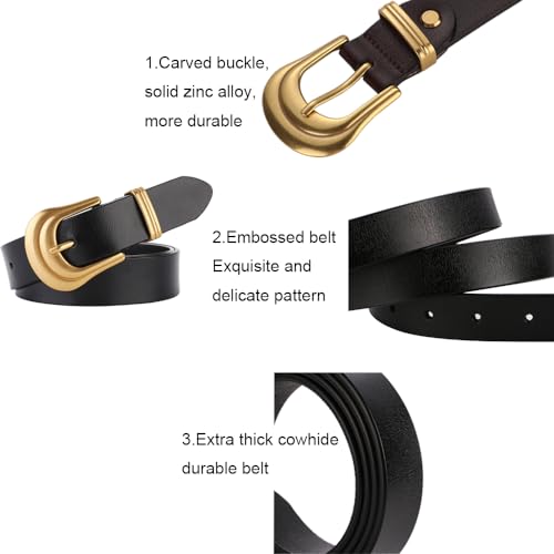 Belts for Women Belt Woman Womens Generic Gold Buckle Black Leather Belt for Jeans Dress Women's Cowgirl3