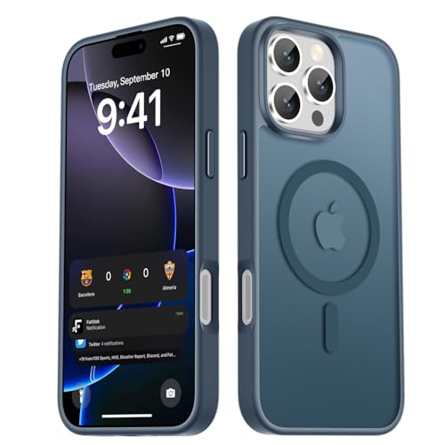 Image of LATVIN for iPhone 16 Pro Max Case, Magnetic Phone Cover, Compatible with MagSafe, Military Grade Protection, Translucent Matte Frosted Back, Navy Blue
