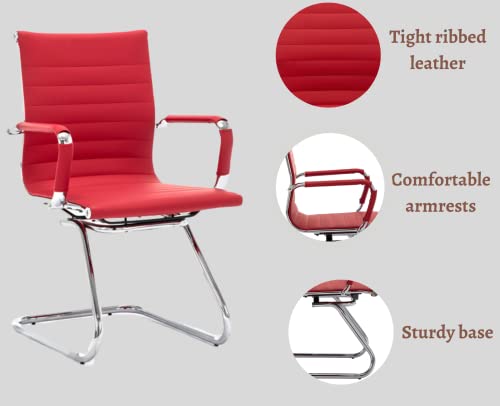 Cimota Waiting Room Chairs Leather Office Guest Chair Mid Back Reception Chairs With Sled Base For Meeting/Patient/Conference Room, Red Set Of 8 #TOP4