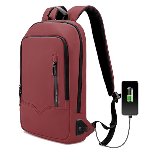 HEROIC KNIGHT Mochila Ordenador Portátil Laptop 17'' Ergonómica con Puerto de Carga USB Impermeable Acolchada Elegante para Negocios Trabajo Escolar Estudio Diario Viaje Ocio Volumen 14L (Rojo)