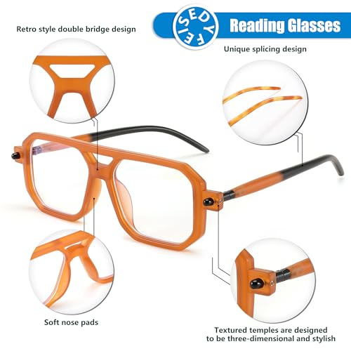Image of FEISEDY Vintage Square Blue Light Blocking Reading Glasses Women Men B0090