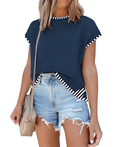 Image of Disamer Cap Sleeve Knit Sweater Tops Sleeveless Vest 2026 Spring Clothes Oversized Summer Tank Trendy Short Sleeve T Shirts
