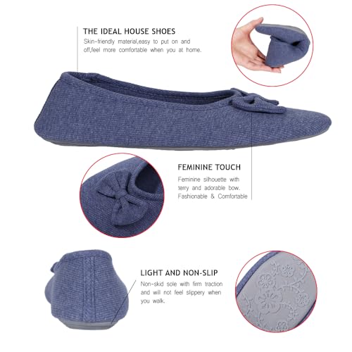 Urbancolor Women's Washable Memory Foam Ballerina Slippers Light Weight Terry Cloth House Shoes/Stretchable Heel Design2
