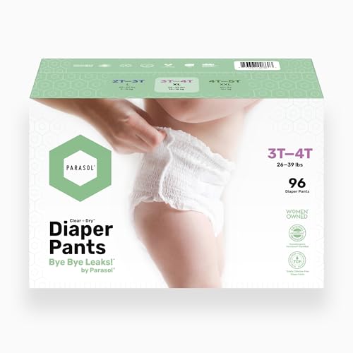 Parasol Clear+Dry™ Diaper Pants | Natural Training Diaper | Pure Ingredients, Water Based Ink, Non-Woven Fabric with Dermatest Excellent Seal | Rash Protection Diaper Set, Size 5 (26+ lbs.) 96 Count
