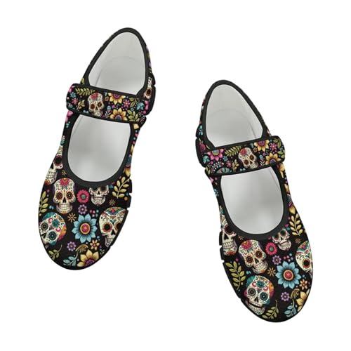 Binienty Mary Jane Shoes for Women Gothic Skull Flat Shoes Stylish Ballet Flats Youth Dressy Comfortable Daily Footwear2