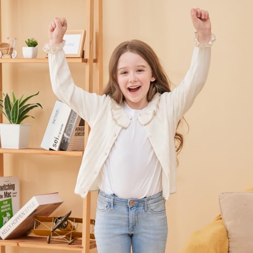 Girls Cardigan Sweet Ruffle Collar Sweater Button Long Sleeve Knit Tops for Girls Outfits4