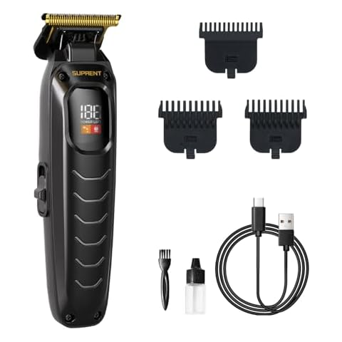 SUPRENT Hair Trimmers for Men - Cordless Zero-gapped Beard Hair Trimmer with LED Display, High-Performance Rechargeable Trimmer for Home Use with Titanium Blades Cover