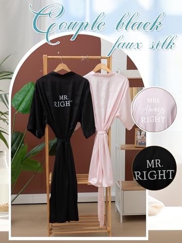 Image of Jecery 2 Pcs Satin His and Hers Robes Set Mr. Mrs. Silk Matching Robe for Couples Women Man Wedding Engagement Bridal Gift