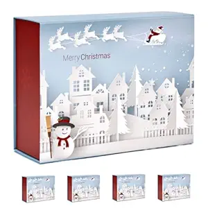 TAGGRA 5 Pack Premium Christmas Gift Box 12 x 9 x 4 inches with Magnetic lid closure Large Luxury box Origami Blue Winter Snowscape theme ideal for Christmas Holiday Party, Gift Exchange, no gift