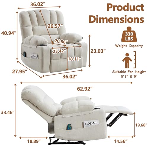 Sillón reclinable manual beige tejido cómodo miniatura 2