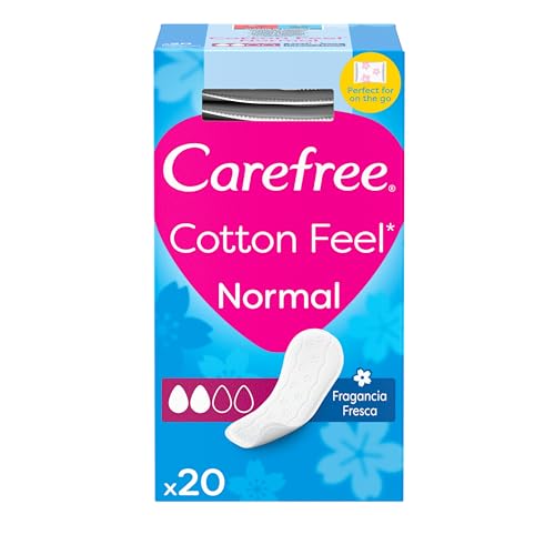Carefree Cotton Feel Normal Fragancia Fresca Protegeslips (20 unidades), protegeslips absorbentes y transpirables, con bolsitas individuales