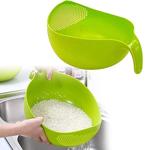 Image of KBS Strainer Washer Colander Rice Bowl (Pack of 2) Multi-Purpose Fruits & Vegetable Basket Kitchen Tools (Plastic- Green)