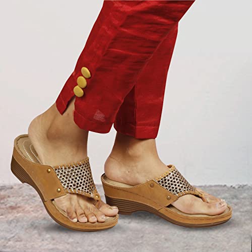 Image of XE Looks Women's Comfortable Orthopedic Slippers | Lightweight Wedge Heel with Elegant Gold Detailing | Cushioned Footbed Doctor Slippers For Girls & Women